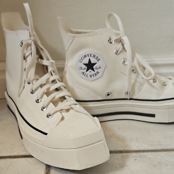 Converse Shoes - Converse High Top Platform Sneakers in Cream with Black Stripe